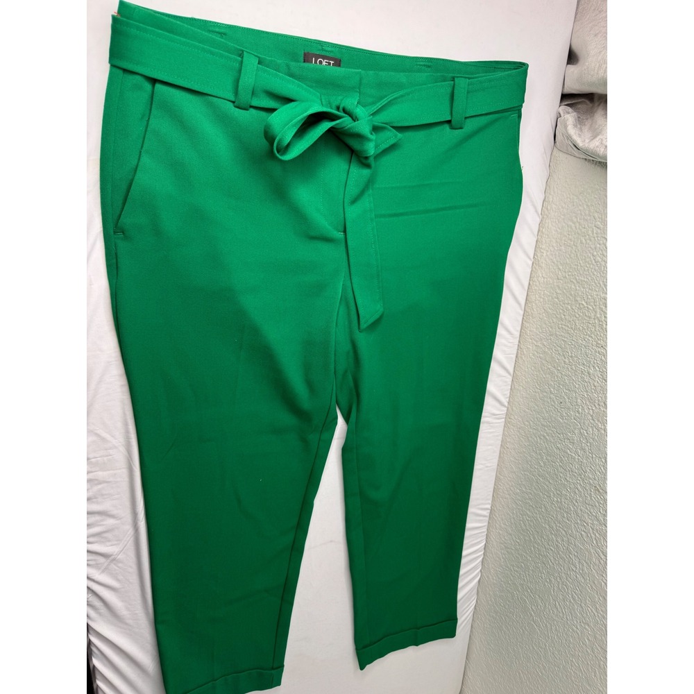 Loft Petites Green Tie Waist Ankle Pants Cuffed Tapered Trousers 10P